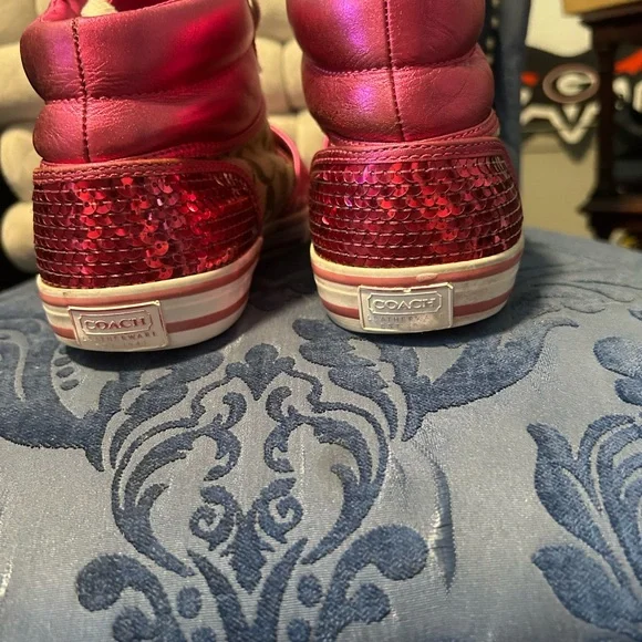Coach Misti Hot Pink High Top Sequin and Logo Sneakers size 8 - Picture 4 of 8